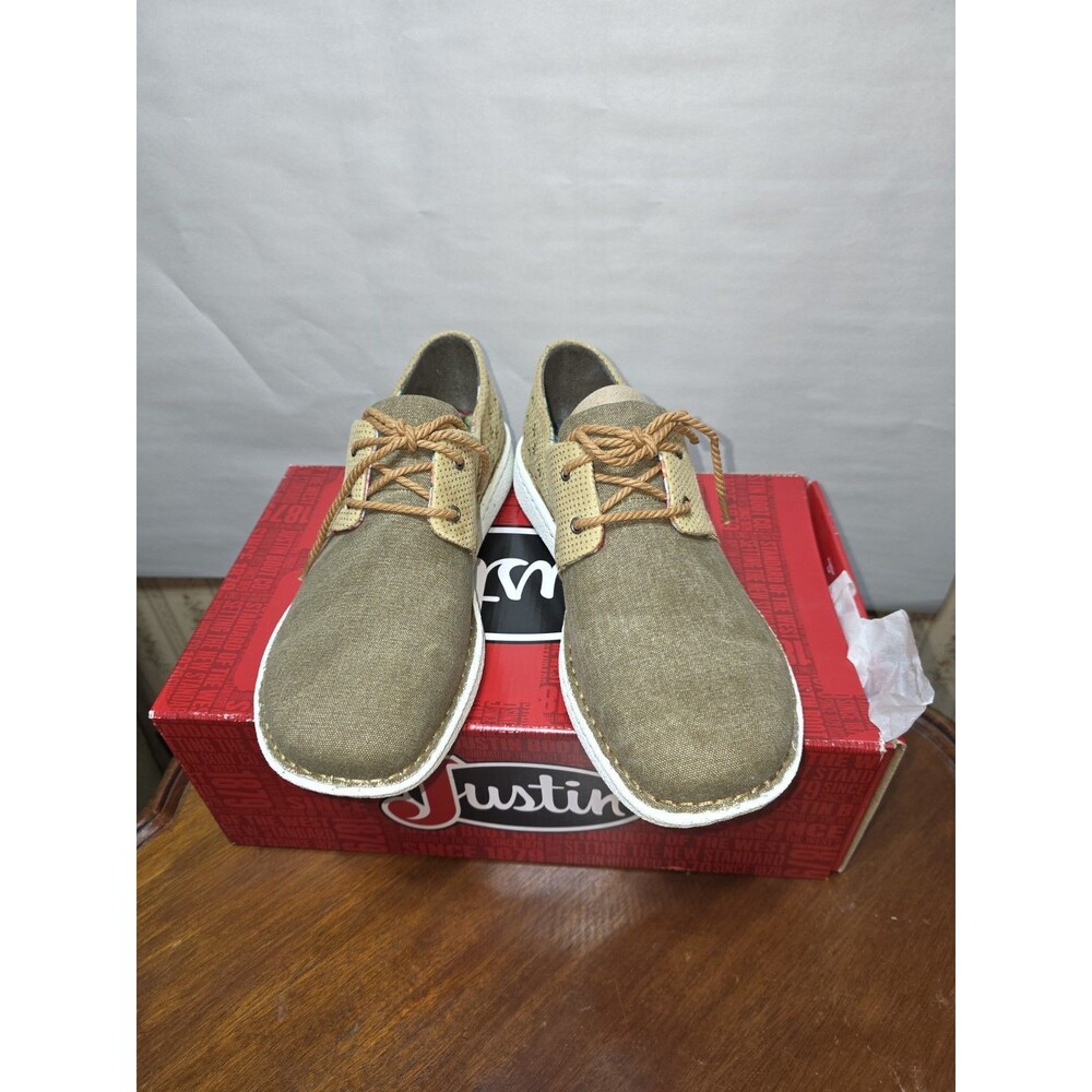 Justin JL142 Cac-Tie Casual Shoes Women 10M Tan Khaki Canvas Lace Up Cactus NIB